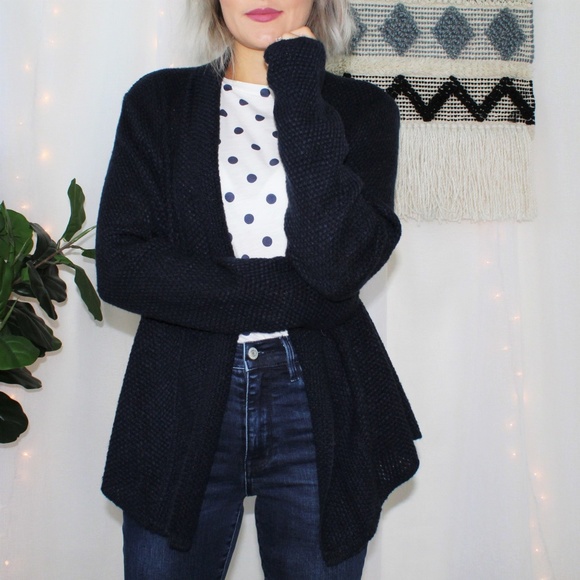 Kim Rogers Sweaters - Kim Rogers Navy Blue Textured Sweater Cardigan